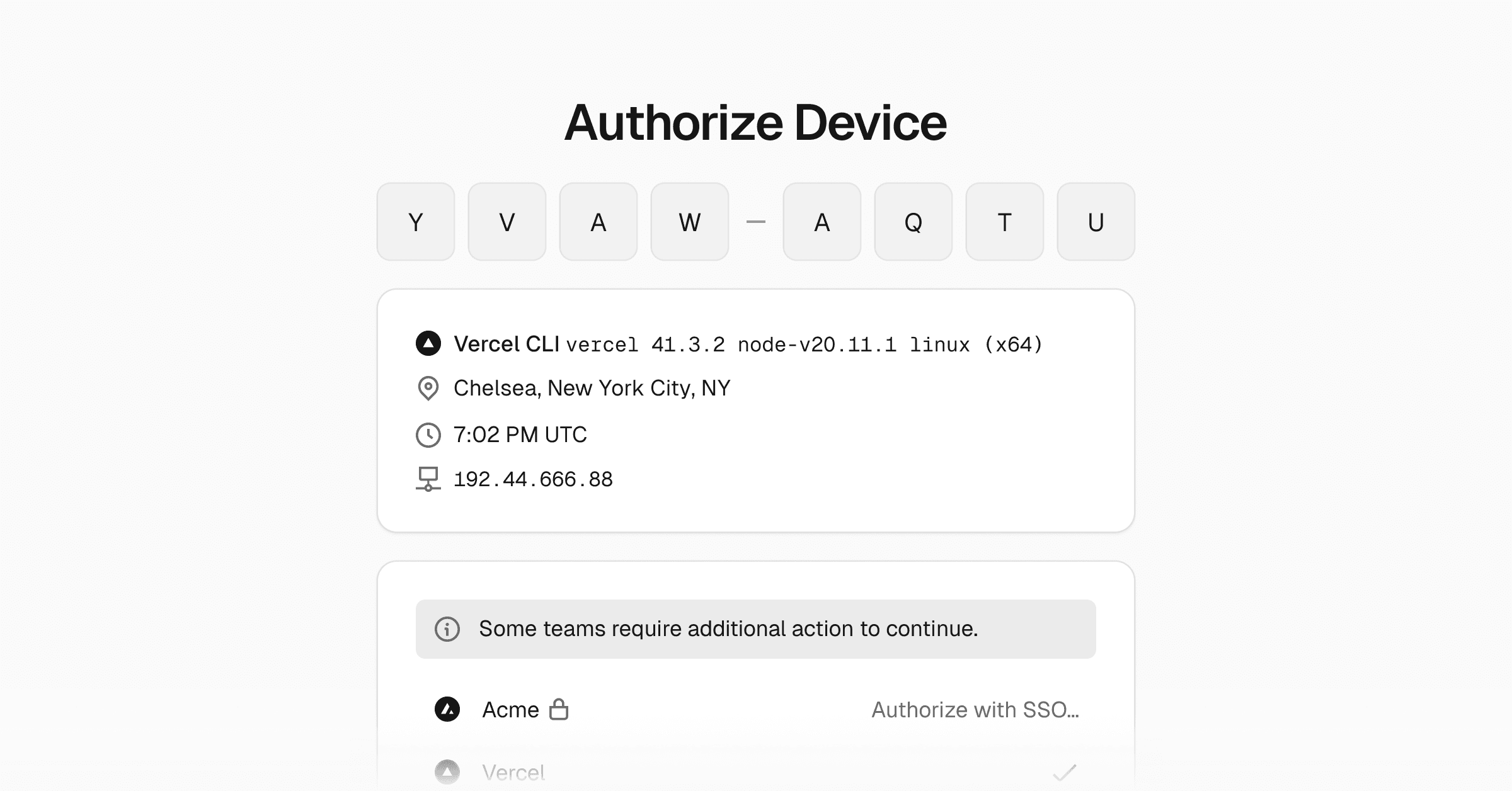 New Vercel CLI login flow
